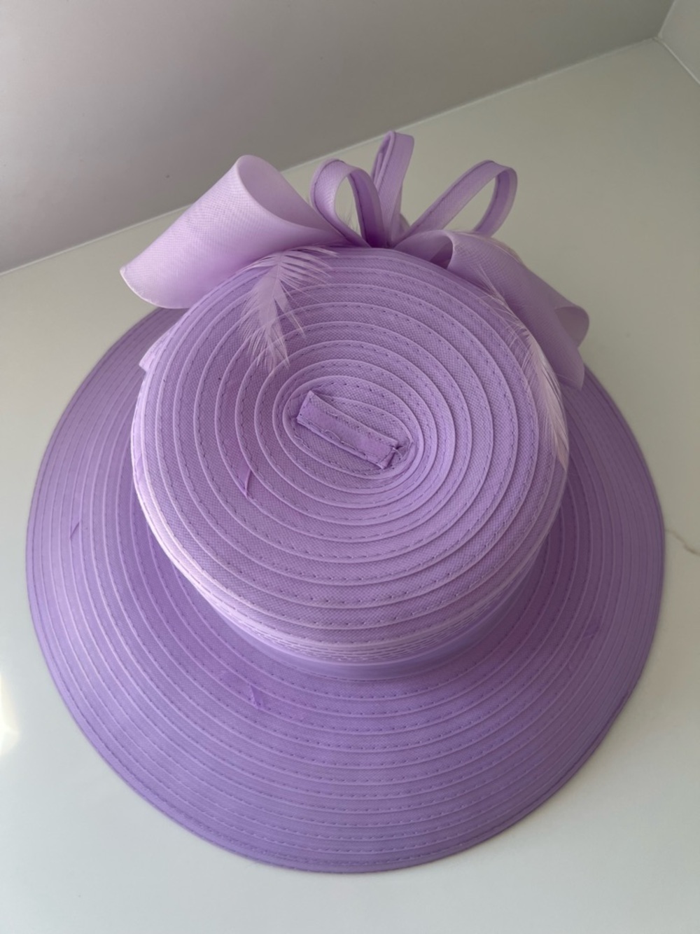 Lavender Women's Dress Hat with Decorative organza bow and subtle feather detail - Picture 6 of 7